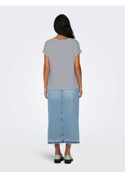 Only Onlmoster Strıpe S/s O-neck Top Jrs Noos Kadın Beyaz Bluz - 15206243