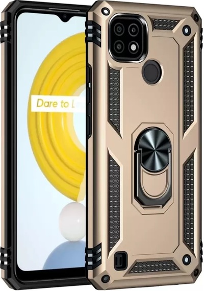 Newface Realme C21 Kılıf Sofya Yüzüklü Silikon Kapak - Gold Altın