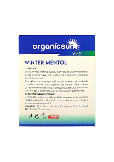 Organicsun Winter Mentol Buharlaşan Merhem Viks Vikis Mentol Ve Okaliptus 40 Gr X 3 Adet
