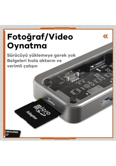 Turbo 100w Type-c Hdmı Ethernet Vga 3.5mm Jack Sd Kart Çevirici Okuyucu Dönüştürücü iPad Apple Uyumlu MacBook
