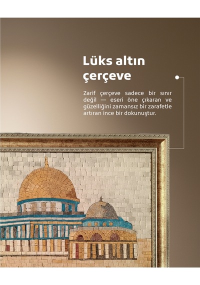 Sanatsal Mozaik Taş Paneli Kubbet-üs-sahra Altın Çerçeve P00050