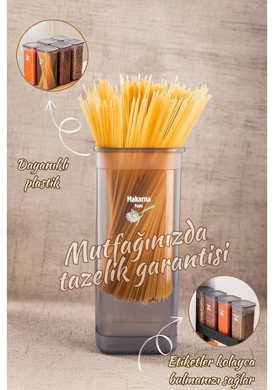 432 Gr 6lı Etiketli Kare Un Erzak Bakliyat Saklama Kabı Takımı Seti 1.70 Lt - Gri, 432-gr-6 Diğer