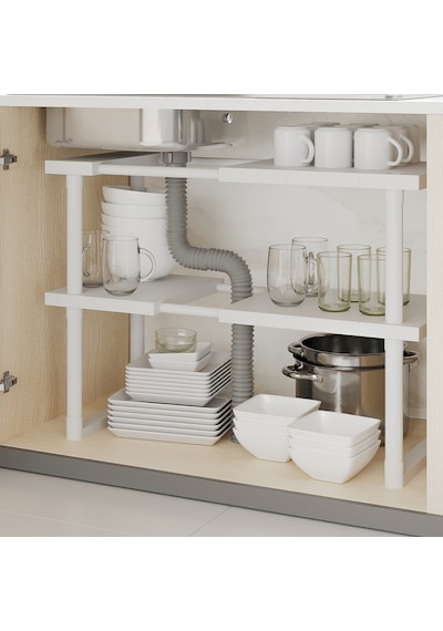 Ayarlanabilir Dolap Lavabo Altı Düzenleyici Raf Beyaz