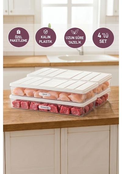 Selka Home 4 Adet 1 Lt. Nora Organizer Buzdolabı  Buzluk Düzenleyici Saklama Kabı