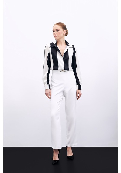 Sateen Aksesuar Detaylı Pantolon - Ekru