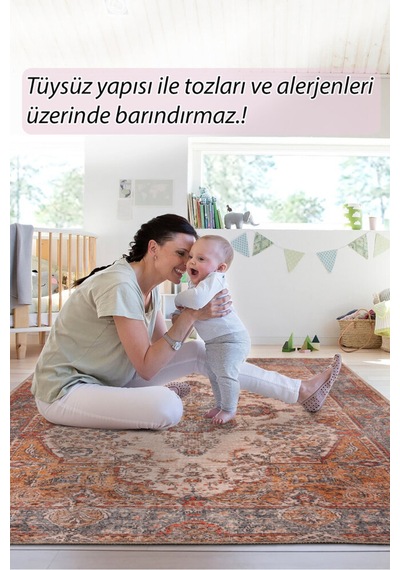Foldy Vintage Desenli Dokuma Taban Dekoratif Pastel Renkli Halı Fl 27 Renkli 2