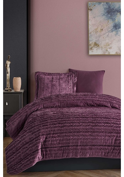 Elart Velvet Kadife Comfort Set Modern Uyku Seti Tek Kişilik Mürdüm 2 Parça