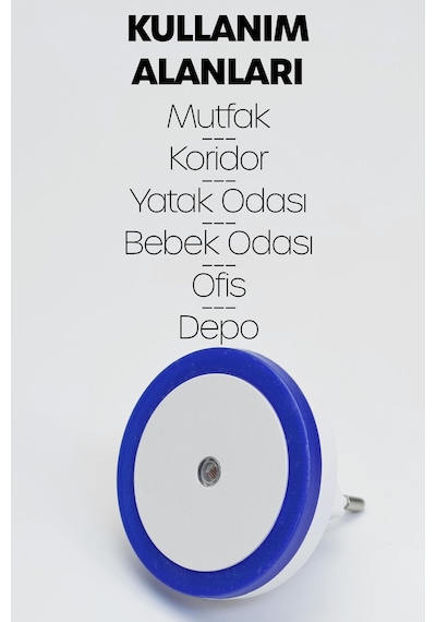 Yuvarlak Otomatik Gece Lambası Işığa Duyarlı Karanlık Ldr Sensörlü Koridor Mavi Gc01 Mavi