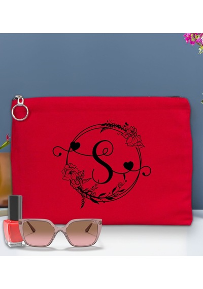 Bk Gift Kişiye Özel Harfli Astarlı Kırmızı Portföy Çanta 30x21cm, Baskılı El Çantası, Organizer Çanta