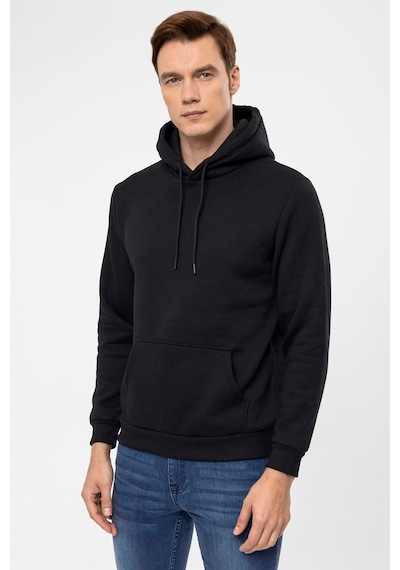 Süvari Oversize Geniş Kesim Pamuklu Yumuşak Dokulu Içi Polarlı Basic Kapüşonlu Sweatshirt Siyah