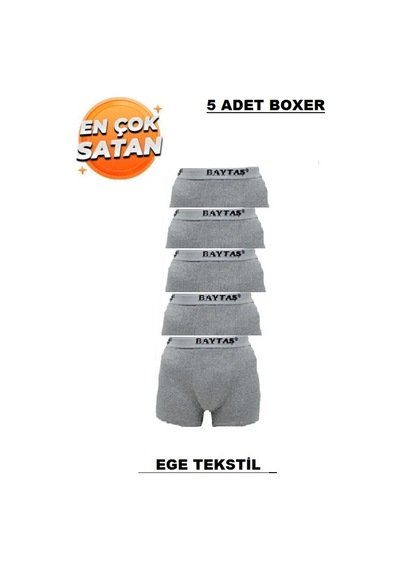 Baytaş Ekonomik Pamuklu Likralı Erkek Boxer 5'Li Gri