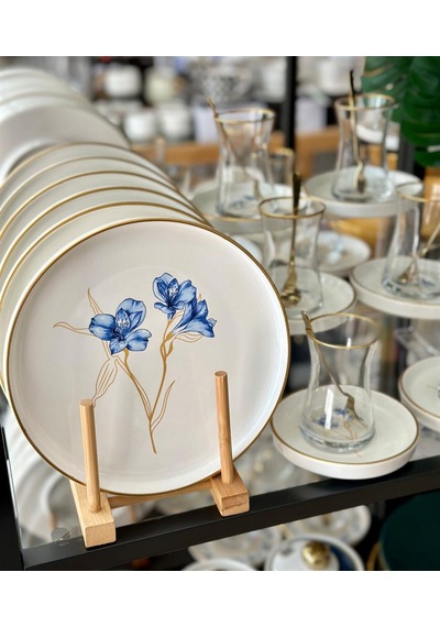 18 Parça Modern Fiore Blu Pasta Çay Saati Seti-3664 beyaz