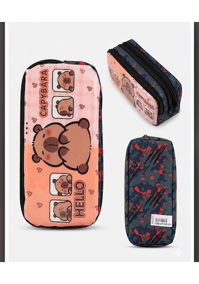 Lexroo Capybara Kalem Kutusu Kapibara Kalemlik Büyük Kapasiteli Geniş Boy 2 Bölmeli Kawaii Kore Çok Renkli