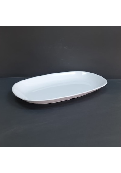 6 Adet Kırılmaz Melamin Kayık Tabak Orta Salata Tabağı 34x20cm - Derinlik 3,5cm - Beyaz Beyaz