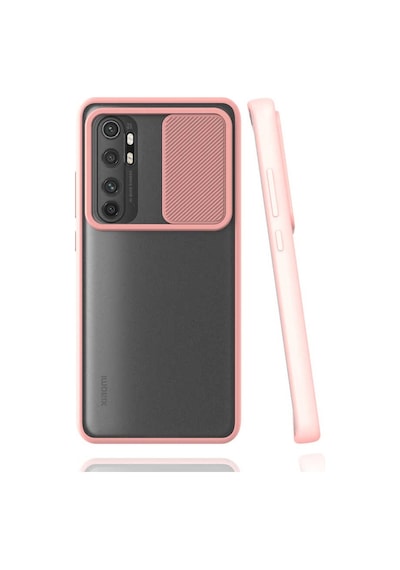 Noktaks - Xiaomi Uyumlu Xiaomi Mi Note 10 Lite - Kılıf Slayt Sürgülü Arkası Buzlu Lensi Kapak - Pembe Açık