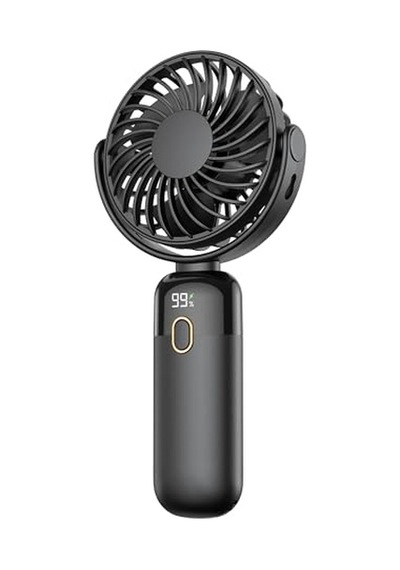 K70 Taşınabilir Şarjlı El Vantilatörü 2400mah 360 Döner Başlıklı Standlı Dijital Ekranlı Soğutucu Fan Siyah