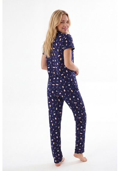 Nbb Kadın Lacivert Sweet Dreams Önden Düğmeli Pijama Takımı