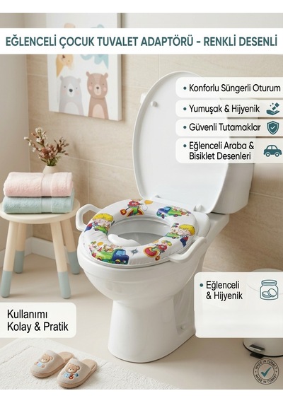 Desenli Kulplu Çocuk Klozet Adaptörü Lazımlık Tuvalet Eğitimi
