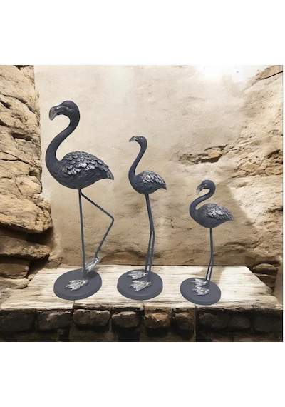 Metal Ayaklı 3 Lü Flamingo Gri-Eskitme
