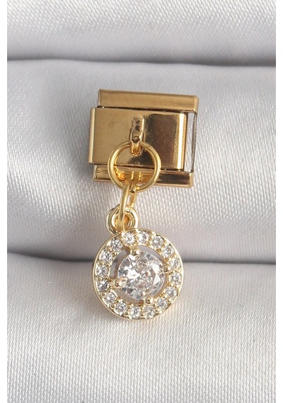 Mey İthalat 316l Çelik Gold Renk Sallantı Daire Zirkon Taşlı Nomination Charm Çok Renkli