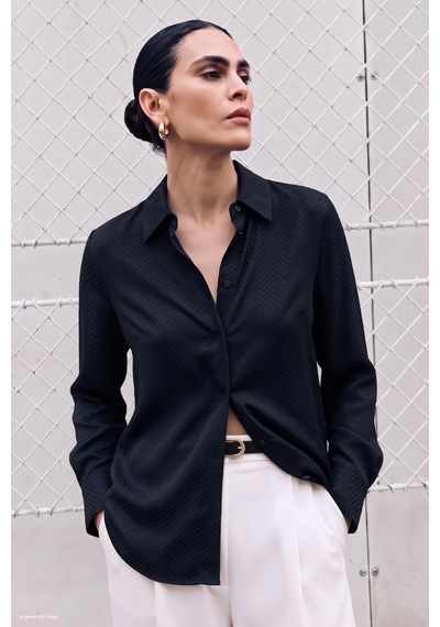 Sateen Desenli Klasik Gömlek - Lacivert-137937