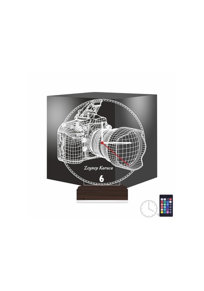 Luvivia Fotoğraf Makinesi Fotoğrafçı Hediye Kişiye Özel Saatli 3d Lamba - Masa Gece Lambası Şeffaf