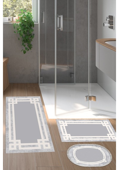 Eko Trend Djt 3 Lü Yıkanabilir Kaymaz Taban Banyo Paspas Seti 657m Modern gri