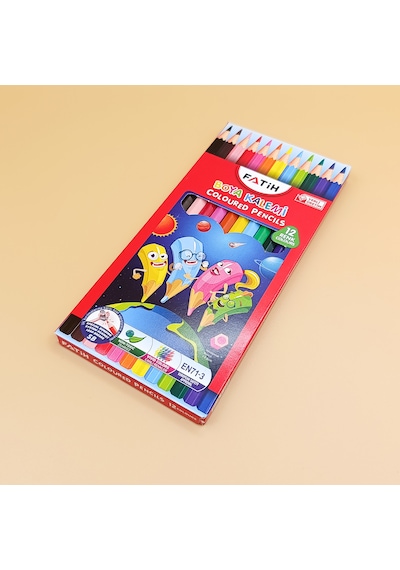 12 Renk Kuru Boya Kalemi Seti Canlı Renkler, Yerli Üretim Okul Boyama Kalemi Çok Renkli