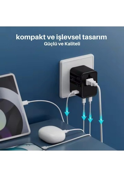 Universal Seyahat Adaptörü, 25w Gan Hızlı Şarj, 2x Usb-c + 1x Usb-a, Universal Travel Adapter,