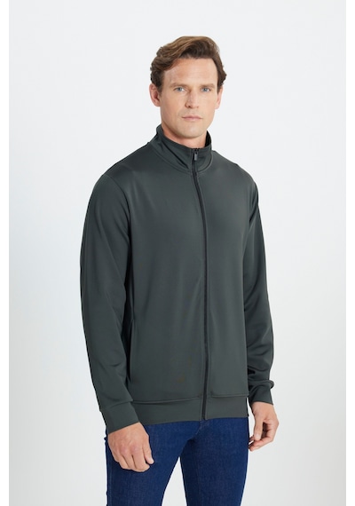 AC&Co / Altınyıldız Classics Erkek Hakı Pamuklu Standart Fit Normal Kesim Dik Yaka Cepli Esnek Sweatshirt Haki