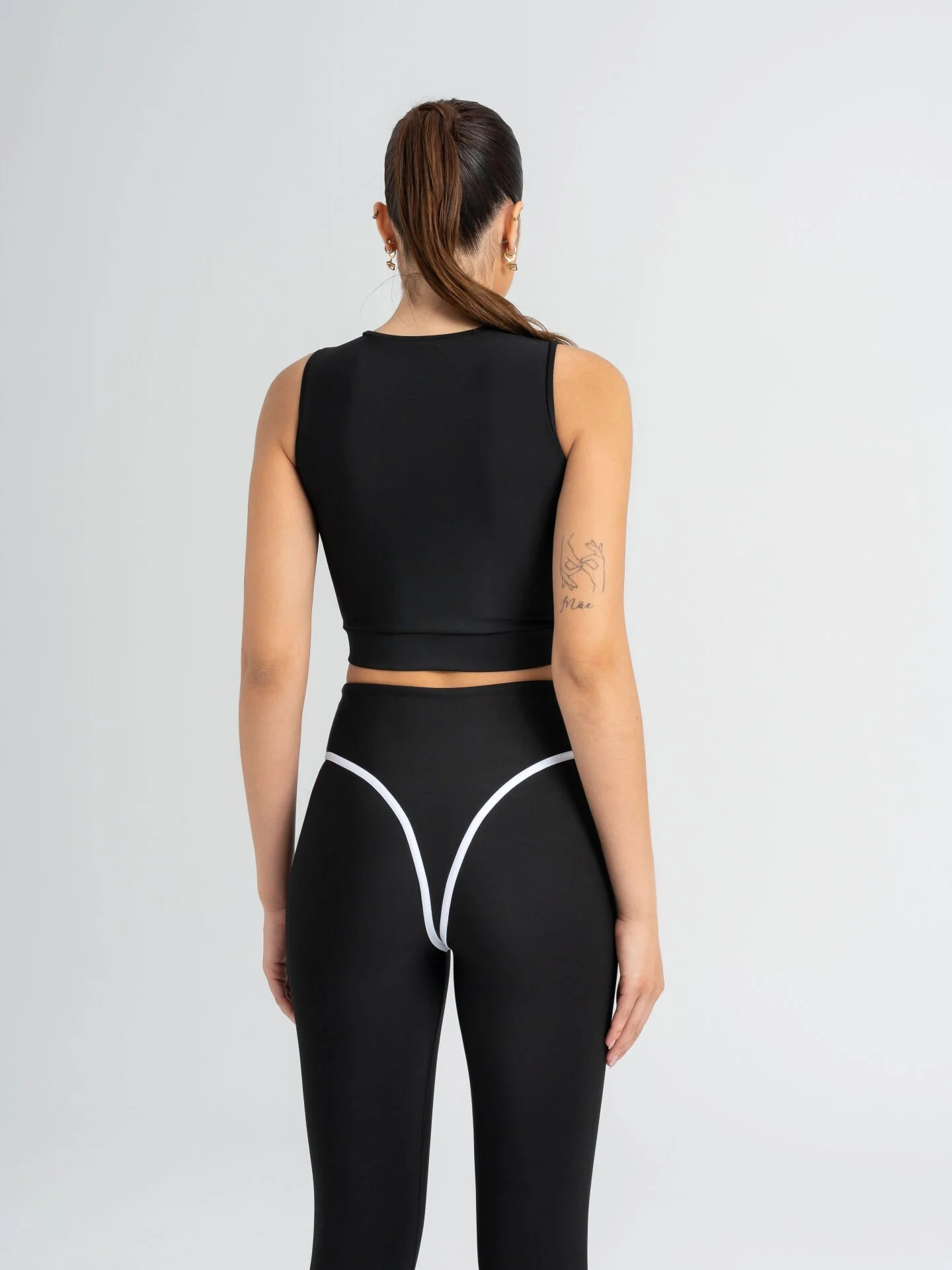 Lismina Code Shape Beyaz Biyesli Siyah Spor Tayt Siyah