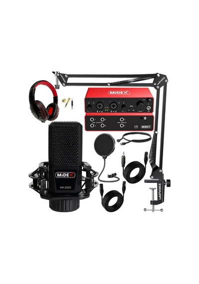 Midex Functional Paket-1 Stüdyo Ekipmanları Mikrofon 4 Çıkış Ses Kartı Full Set