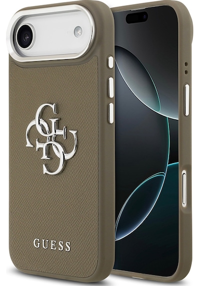Apple Uyumlu iPhone 17 Air  Kılıf Guess Lisanslı Grained 4g Metal Büyük Logolu Kapak Kahverengi Kahverengi