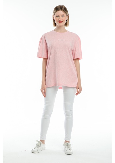 Superlife Süperlife Kadın Bisiklet Yaka Standart &regular Fit Brookyln Baskılı Tişort Spr21yk27 Pembe