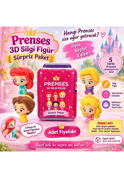 Princess Puzzle Palz 3d Silgi Figür Sürpriz Paket