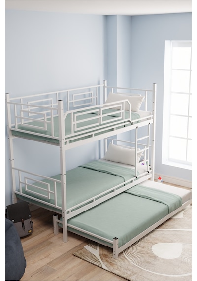 Moblay Defne Yavrulu Genç Çocuk Yatak Odası Metal Ranza Ve Karyola 90x190 Beyaz 90 x 190 Moblay Defne Yavrulu Genç Çocuk Yatak Odası Metal Ranza Ve Karyola 90x190 Beyaz 90 x 190