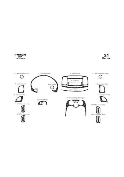 Hyundai Accent Era Torpido Kaplama 2006-2010 21 Parça Karbon