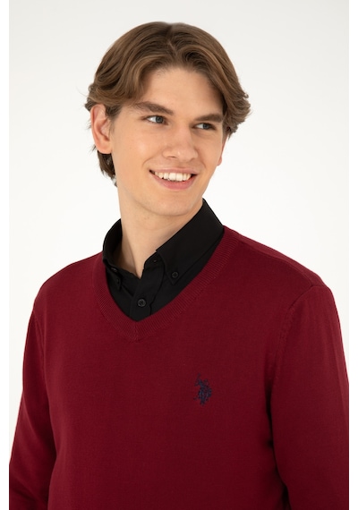 U.S. Polo Assn. Erkek Slim Fit V Yaka Bordo Basic Kazak 50293512-VR014