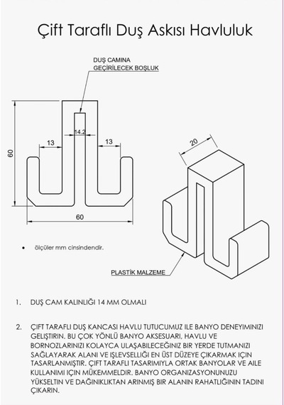 Çift Taraflı Duşakabin Cam Askısı Minimalist Tasarım 8 Mm Cam Kalınlığı Biyoplastik