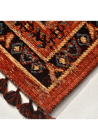 Narhan Kiremit Oturma Odası Salon Robot Süpürge Uyumlu Saçaklı Kilim Dokulu Kolay Temizlenebilir Hali