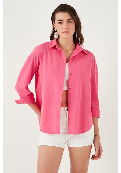 Lela Pamuklu Regular Fit Uzun Kollu Düz Bayan Gömlek Cf25S168305 Şeker Pembe