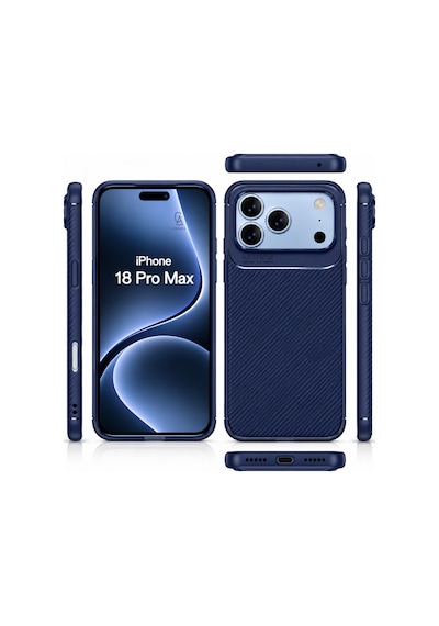Apple İphone 18 Pro Max Uyumlu Kılıf Karbon Tasarım Kamera Korumalı Silikon Telefon Kılıfı Kapak Lacivert