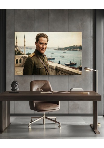 Atatürk Gençlik İstanbul Manzarası Askeri Ev Duvar Salon Ofis Hediyelik Dekarasyon Kanvas Tablo