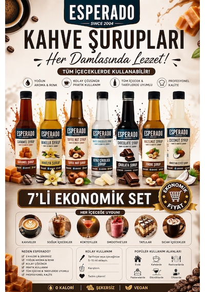 Şekersiz Sugar Free 7 Li Ekonomik Kahve Şurubu Seti 250 Ml X 7 Adet Diğer
