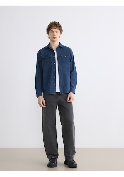 Lcw Jeans İndigo Regular Fit Uzun Kollu Erkek Jean Gömlek