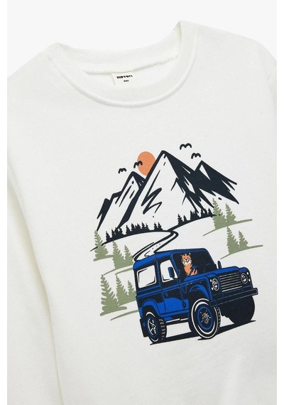 Koton Erkek Bebek Pamuklu Uzun Kollu Bisiklet Yaka Baskılı Sweatshirt Ekru