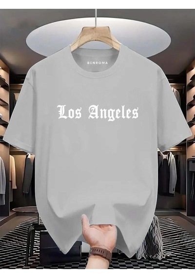 Los Angeles Baskılı Oversize Tişört Gri