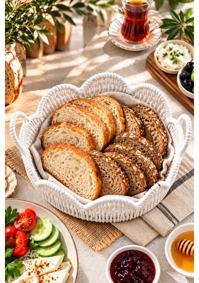 Jasper Beyaz Modern Ekmek Sepeti Ve Tepsi Kahvaltı Çay Kahve Sunumluk Servislik Plastik