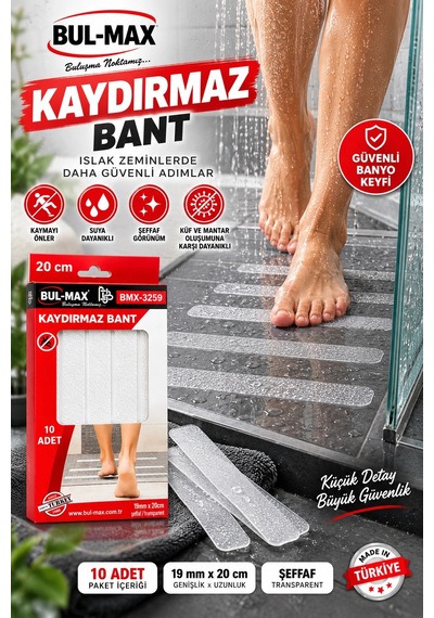 Şeffaf Kaydırmaz Bant 10 Adet 19 Mm X 20 Cm Kendinden Yapışkanlı Suya Dayanıklı Banyo Duş Küvet Band