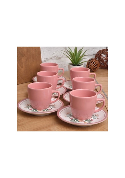 6 Kişilik Türk Kahvesi Fincanı Takımı,12 Parça,90 Ml Seramik Set,mikrodalga/bulaşık Makinesine Uygun Pembe